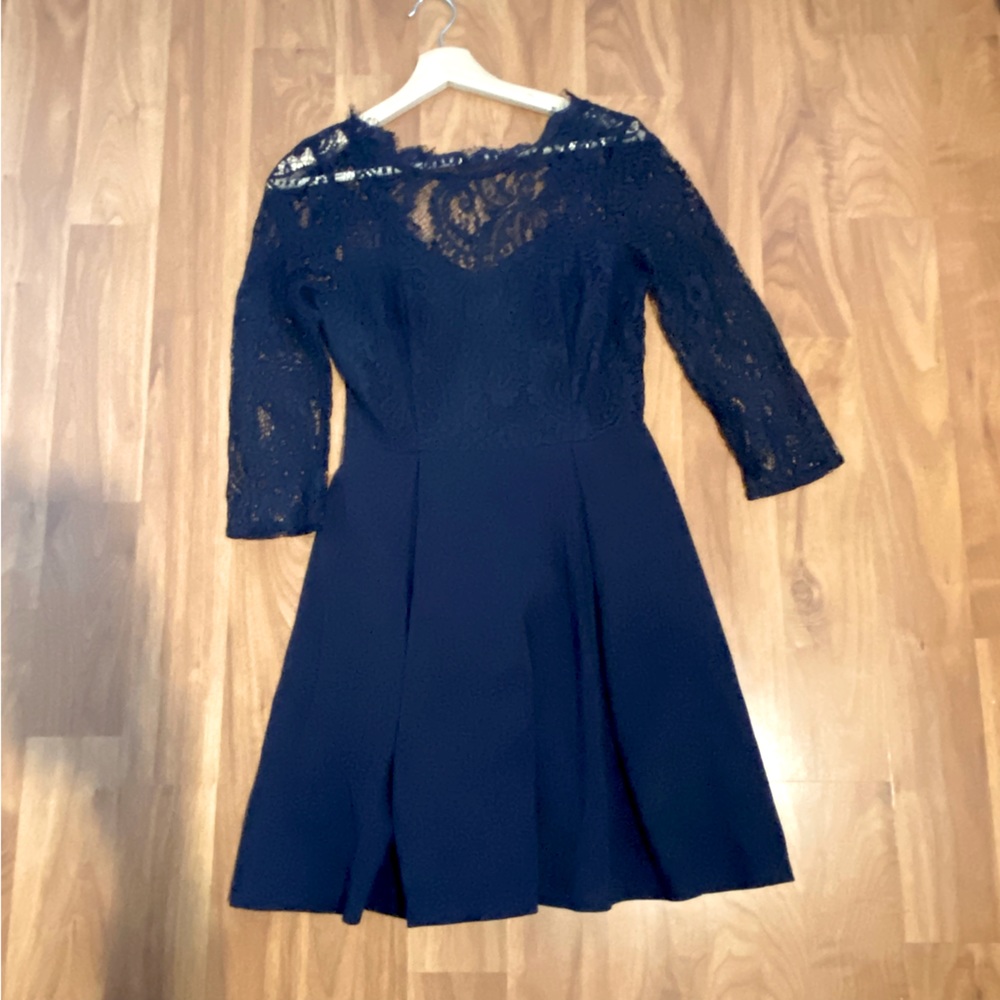 Navy lace skater dress with beautiful lace overlay